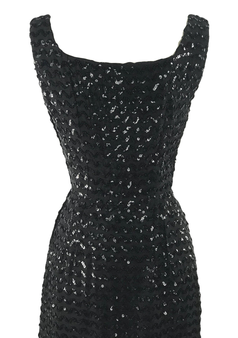 Late 1950s Early 1960s Designer Black Sequin Cocktail Dress - New!