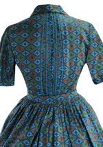 Late 1950s Early 1960s Blue Foulard Print Dress- New!