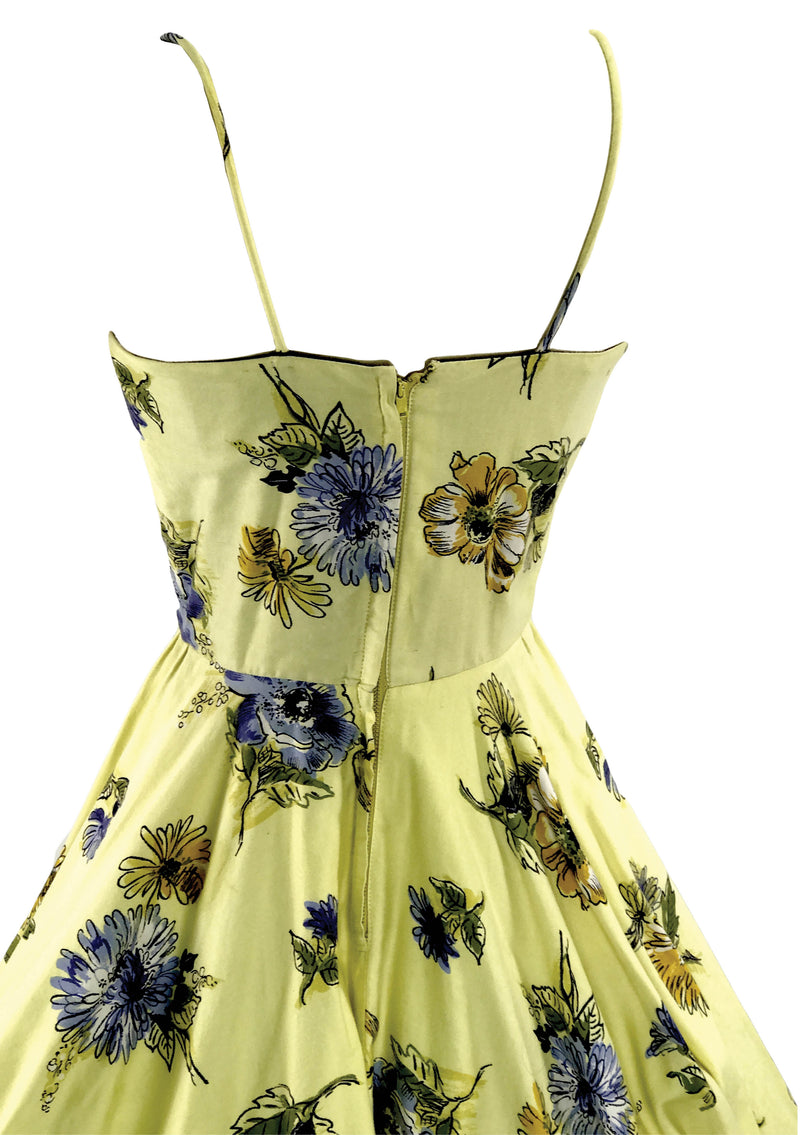 1950s Daffodil Yellow Floral Cotton Dress Ensemble - New!