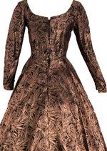 1950s Feather Print Black & Bronze Jacquard Dress- New! (ON HOLD)