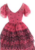 Stunning 1950s Pink Flocked Party Dress- New!
