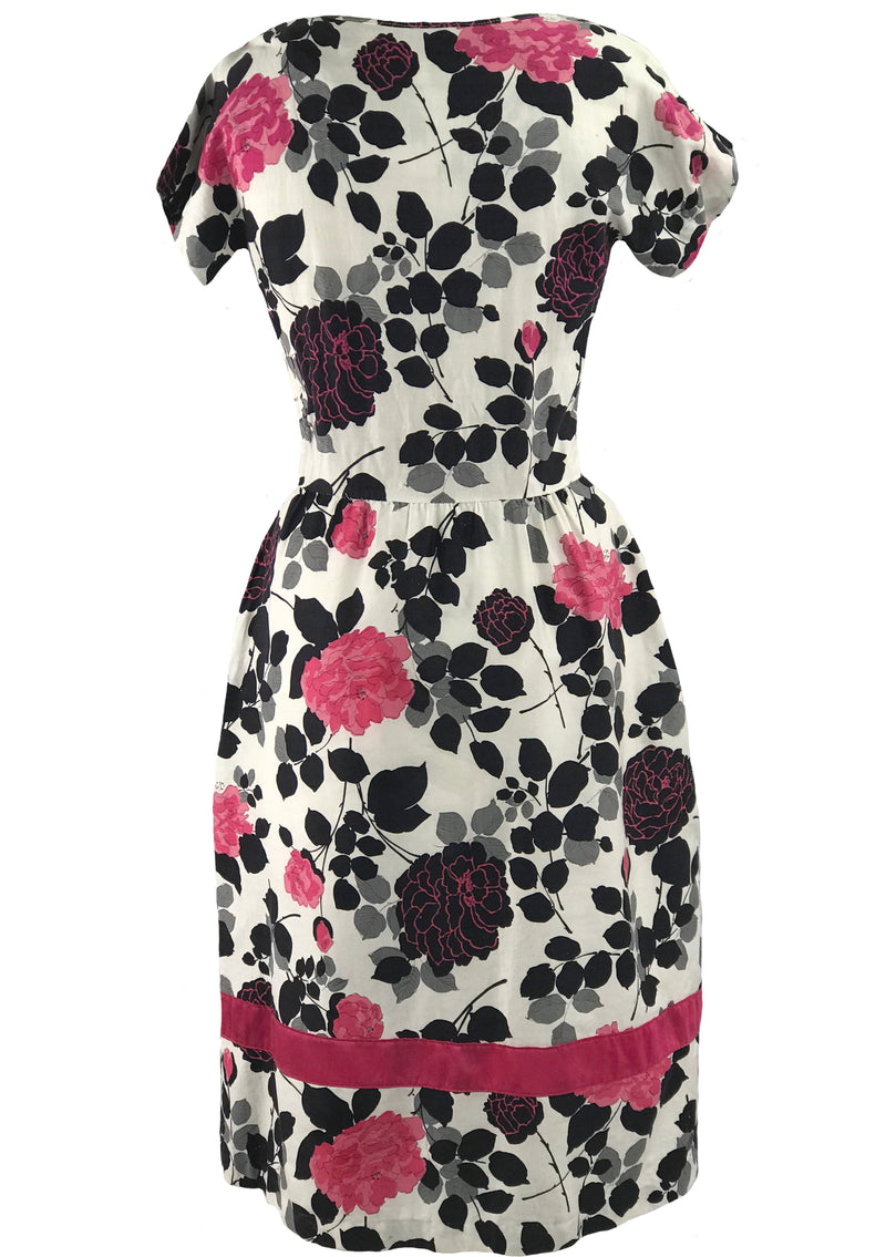 Vintage 1950s Hot Pink & Black Roses Cotton Dress- New!