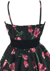 1950s Tulip Print Cotton Applique Sequins Cocktail Dress- New!