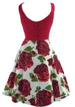 1950s Red Roses Cotton & Chiffon Dress With Sequins- New!