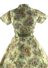 Beautiful 1950s Green Floral Plisse Dress - New!