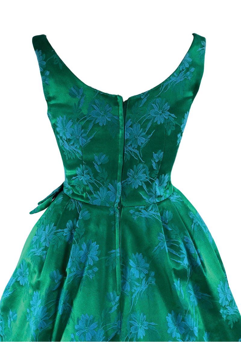 Late 1950s Early 1960s Green Floral Brocade Party Dress- New!