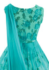 1950s Aqua Chiffon  Blue Roses Taffeta Party Dress - New! (ON HOLD)