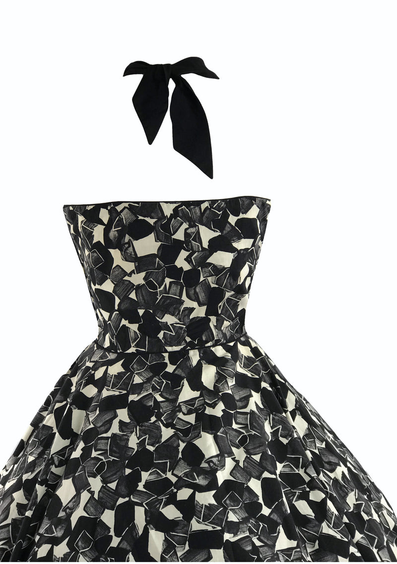 Vintage 1950s B&W Stain Glass Print Cotton Sundress - New!