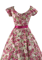 1950s Pink Roses with Sequins Cotton Dress- New!