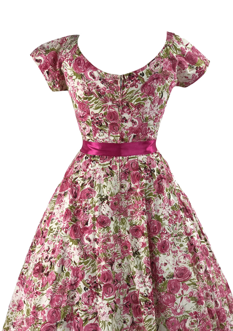 1950s Pink Roses with Sequins Cotton Dress- New!
