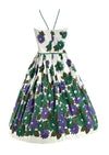 Early 1960s Purple and Green Floral Border Print Sundress  New!