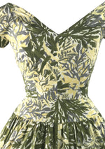 Elegant 1950s Leaf Print Cotton Dress - New! (On hold)
