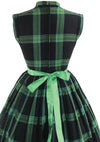 Vintage 1950s Black & Green Plaid Cotton Dress- New!