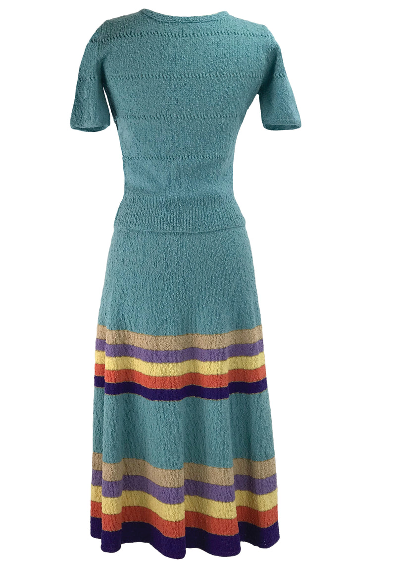 Rare 1940s Cotton Knit Rainbow Dress Ensemble- New!