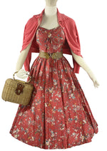 Vintage 1950s Watermelon Pink Floral Cotton Dress- New!