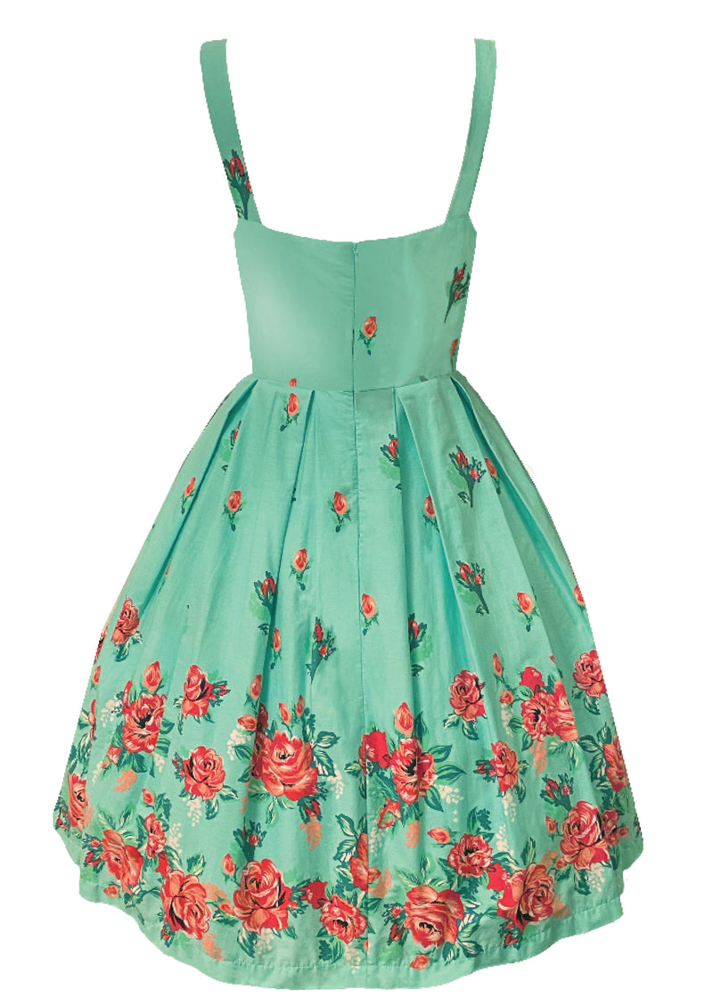 Recreation of Mint Green Cotton Roses Border Print Dress - New!