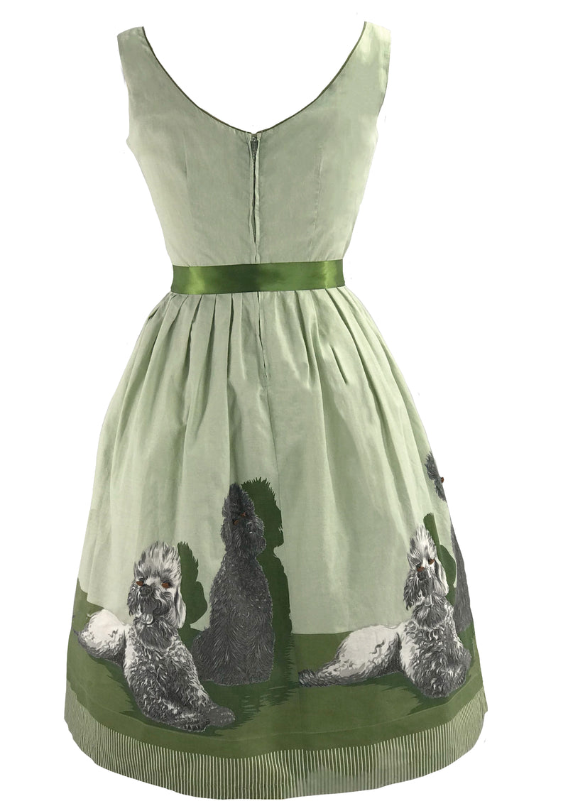 Rare 1950s Poodle Print Sage Green Cotton Novelty Dress- New! Coutura Vintage Rare 1950s Poodle Print Sage Green Cotton Novelty Dress- New! Coutura Vintage