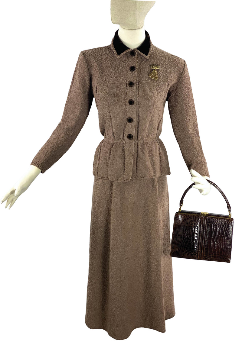 Vintage 1940s Brown Wool Knit Suit- New!