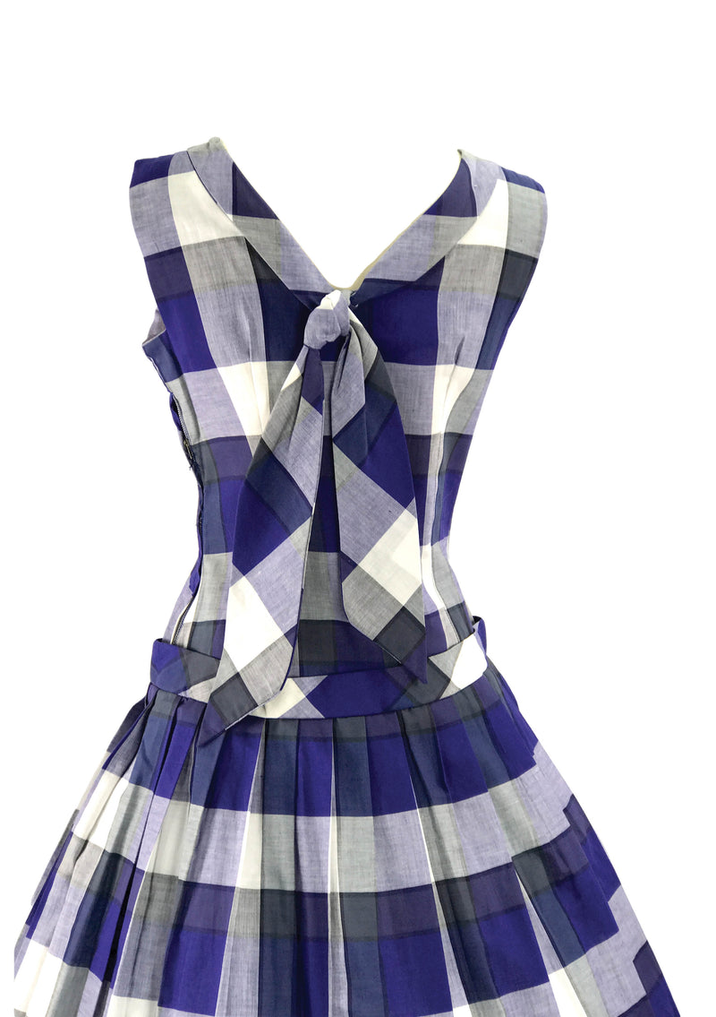 Vintage 1950's Blue & White Buffalo Plaid Cotton Dress  - New!