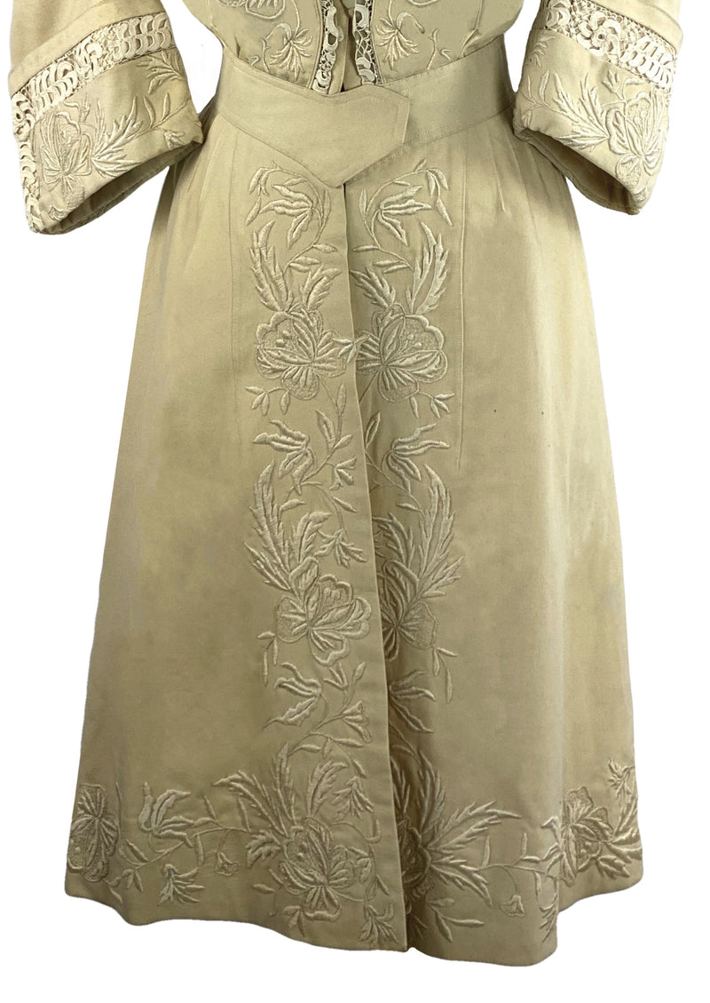 Spectacular 1900s Embroidered Cream Wool Coat- New!