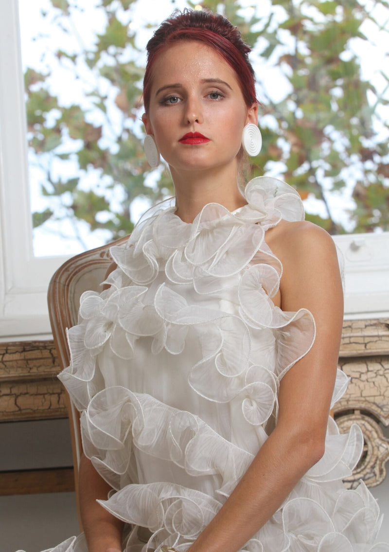 Vintage 1960s Ivory Organza Ruffle Dress- New! (ON HOLD)