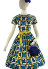 Late 1950s Early 1960s Blue and Yellow Floral Dress- New!