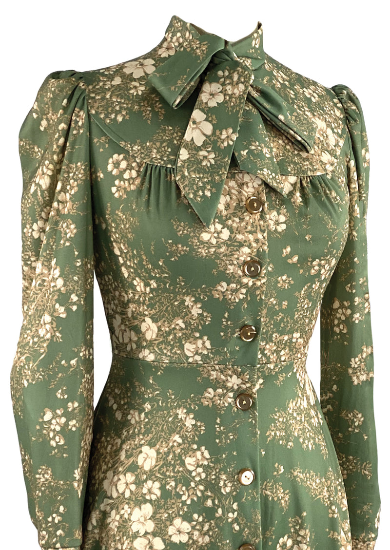 Vintage 1970s Olive Green Floral Mini Dress- NEW!