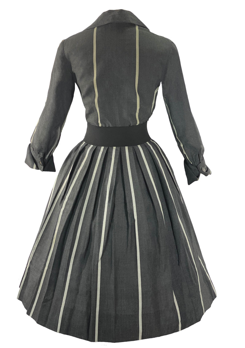 Late 1950s Early 1960s Charcoal Cotton Dress With White Stripes- New!