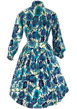 Late 1950s to Early 1960s Blue Floral Cotton Dress- New!