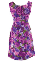 Quality 1950s- 1960s Designer Silk Roses Sheath Dress- New!