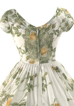 Glorious 1950s Golden Rose Spray Cotton Dress - New!