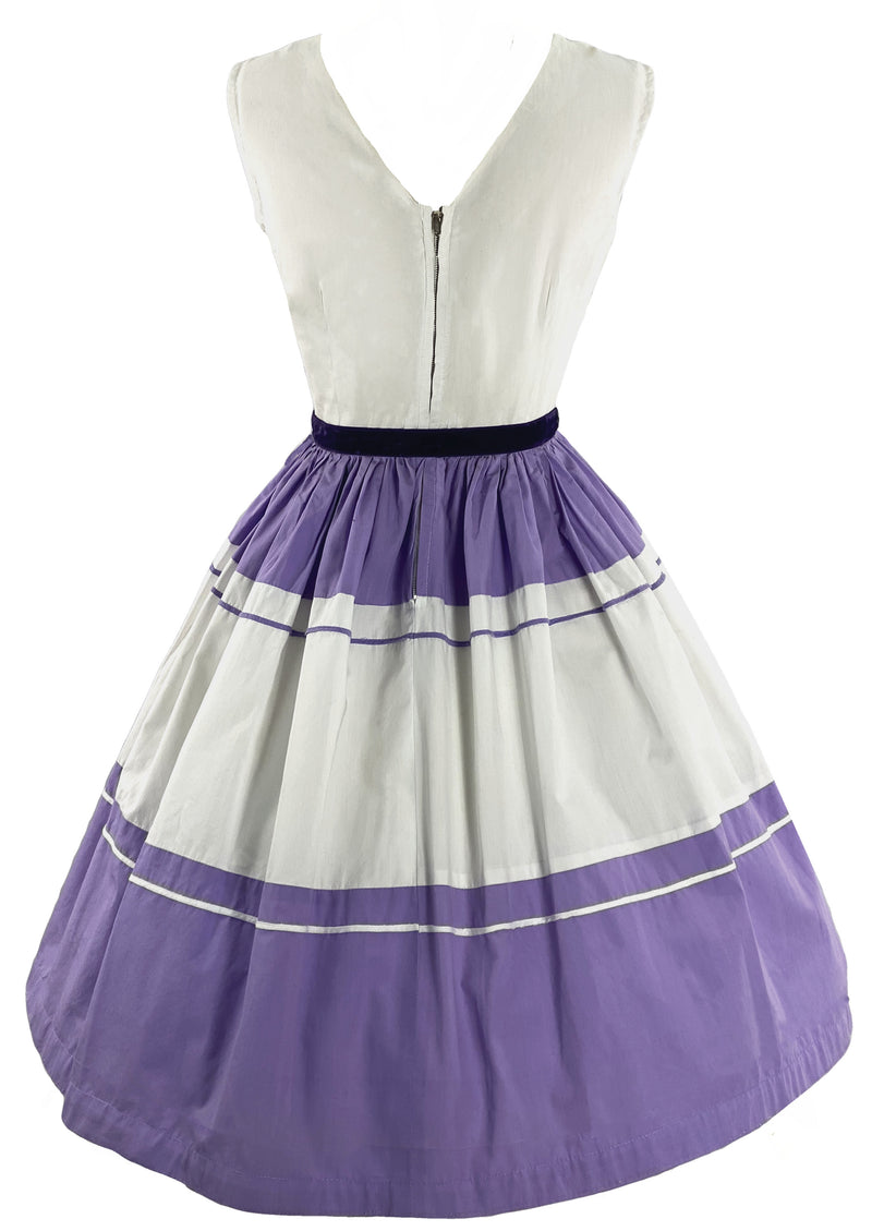 Vintage Late 1950s Purple and White Cotton Dress- New!