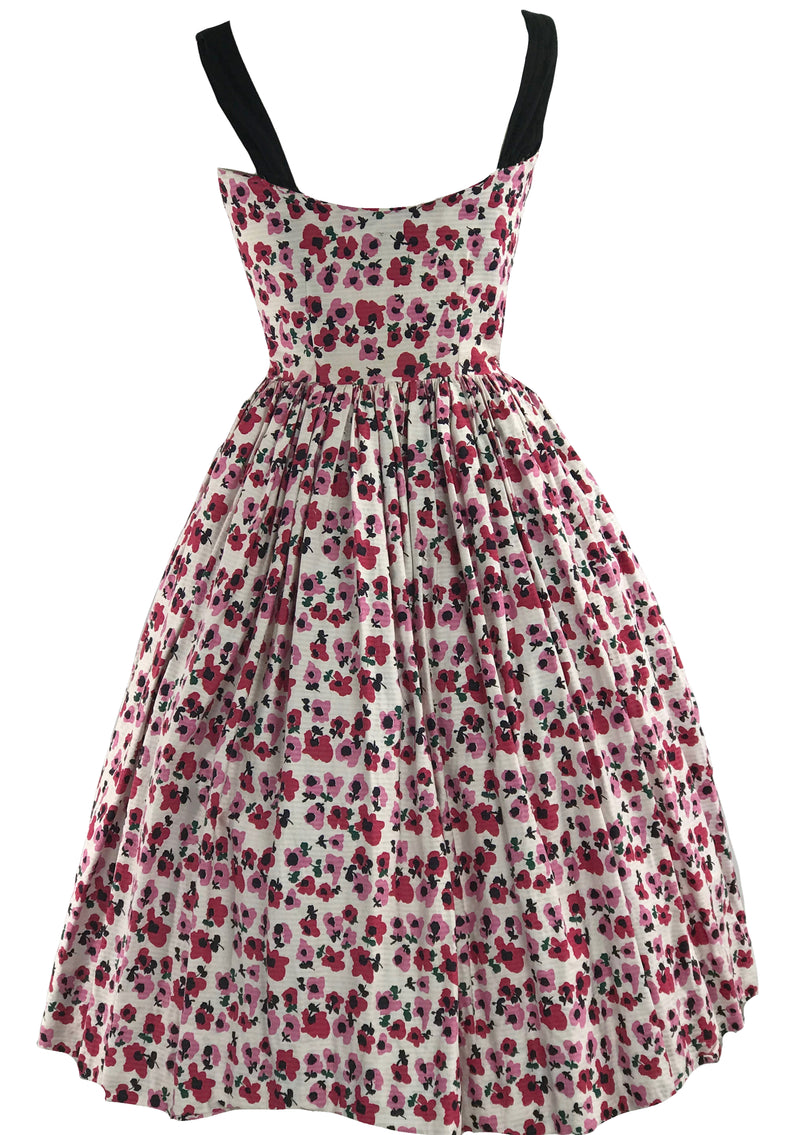Gorgeous 1950s Pink Poppies Cotton Dress- New!