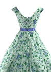 1950s Blue Violets & Green Leaves Cotton Dress- New! (ON HOLD)