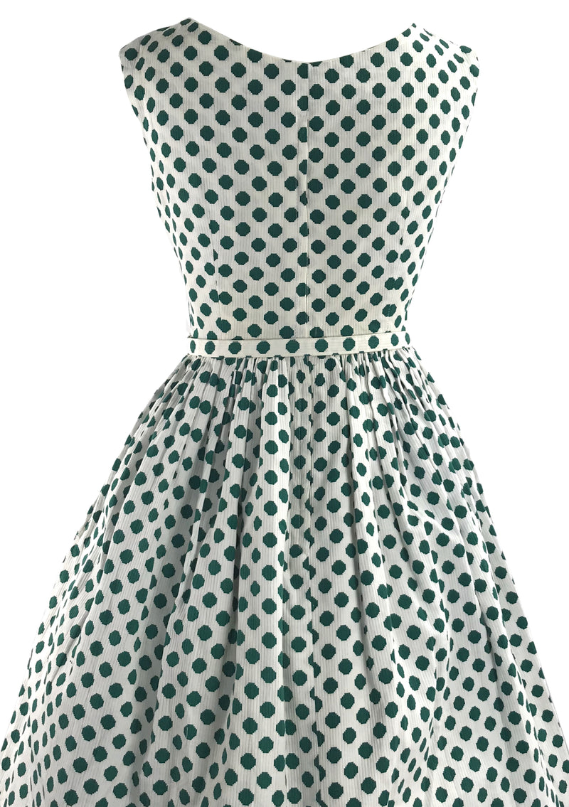 Vintage 1950s Green Polka Dot Pique Cotton Dress - NEW!