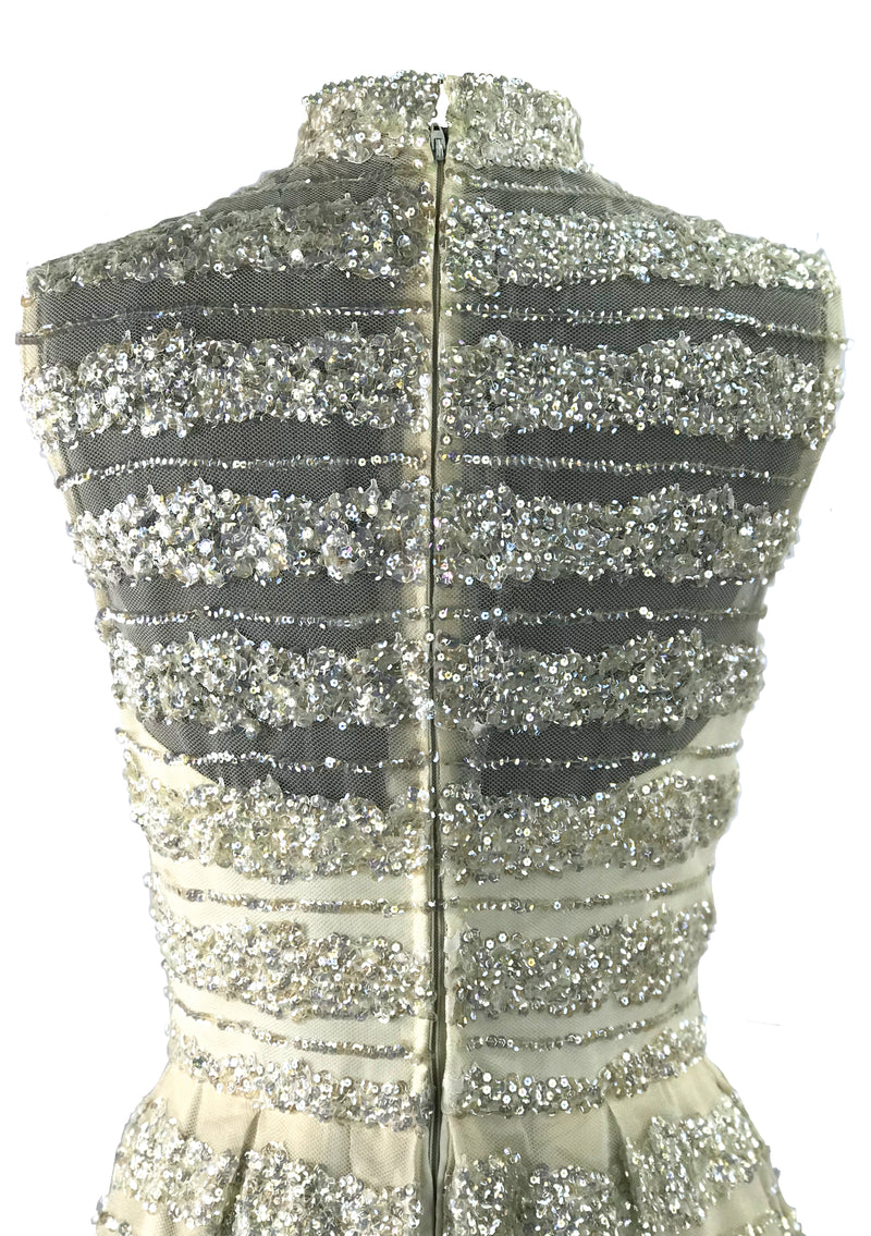 1960s Ivory Net Sequinned Designer Party Dress - New!