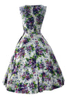 Stunning 1950s Violet Sprays Cotton Designer Dress with Rhinestones - New!