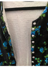 Late 1950s Early 1960s Black Cotton with Blue Roses Dress - NEW!