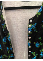 Late 1950s Early 1960s Black Cotton with Blue Roses Dress - NEW!