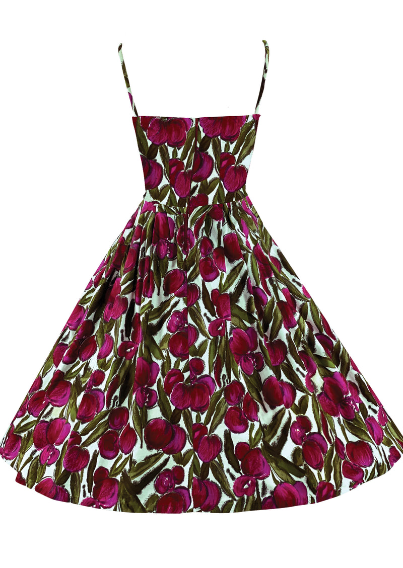 Early 1960s Plum Novelty Print Cotton Sundress - NEW!