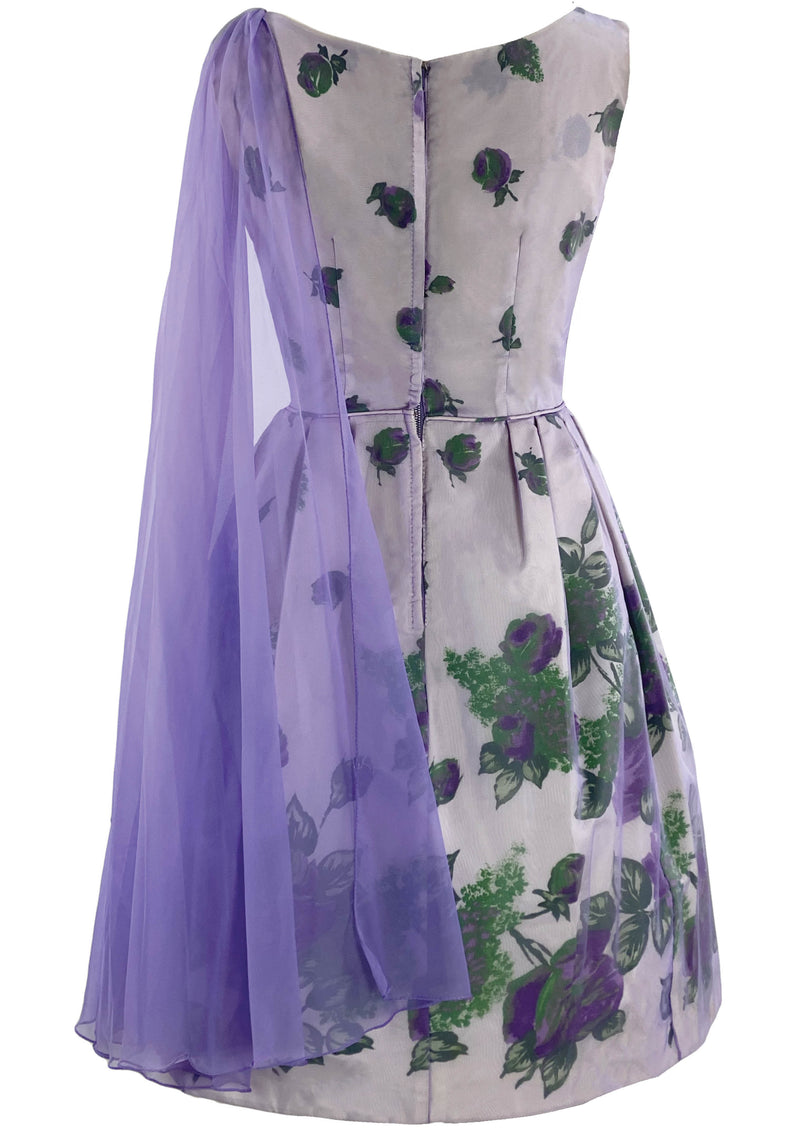 Early 1960s Purple Roses Overlay Dress New!