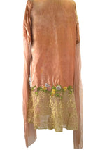 1920s Peach Velvet & Applique 3D Ribbon Roses Robe Coat- New!