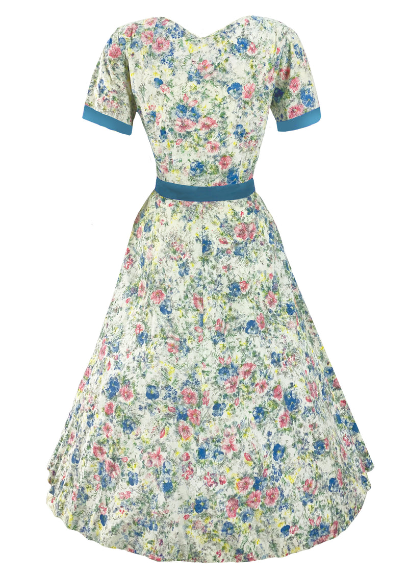 Vintage 1940s Pink & Blue Floral Cotton Dress - New! (ON HOLD)