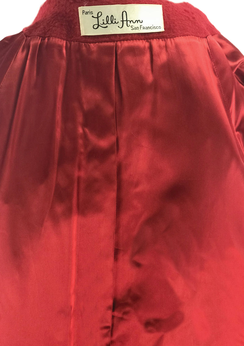 1950s Red Mohair Wool Designer Swing Coat  - New!