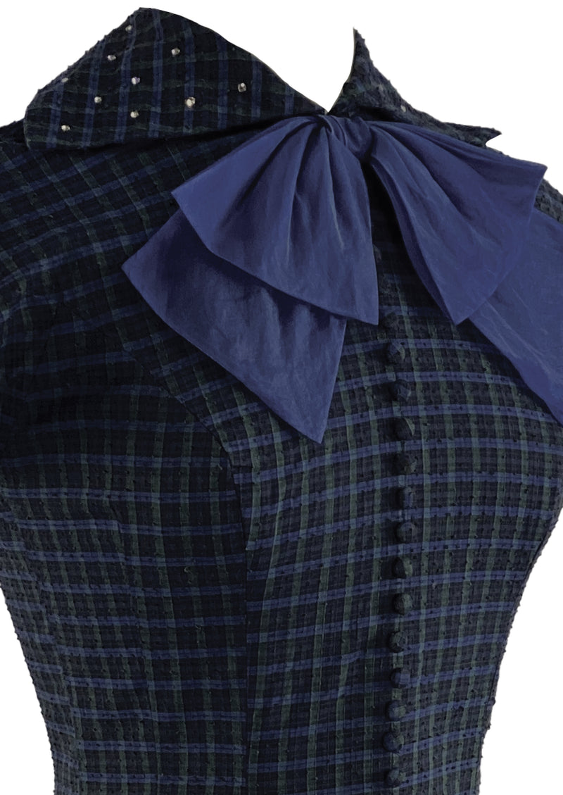 Vintage 1950s Black and Blue Plaid Day Dress- NEW!