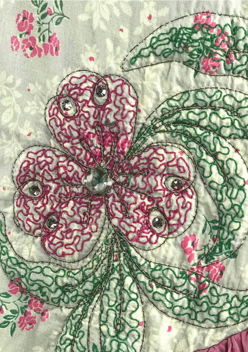 Amazing 1950s Pink Floral Applique Cotton Dress- New!