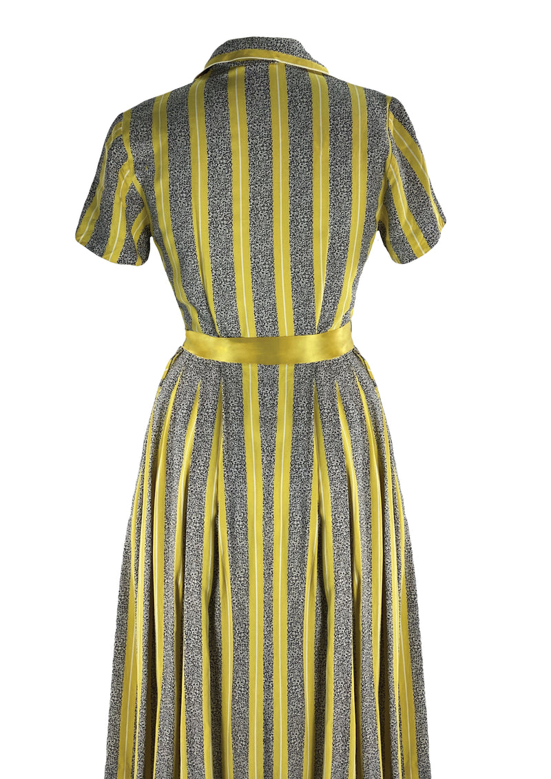 Stunning 1940s Striped Rayon Day Dress- New!