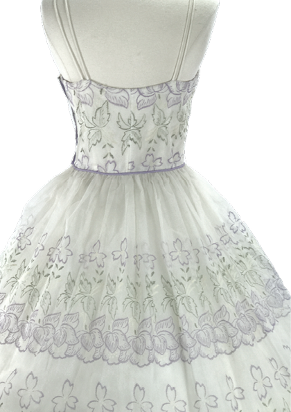 1950s Lilac & Green Embroidered Chiffon Party Dress - New!
