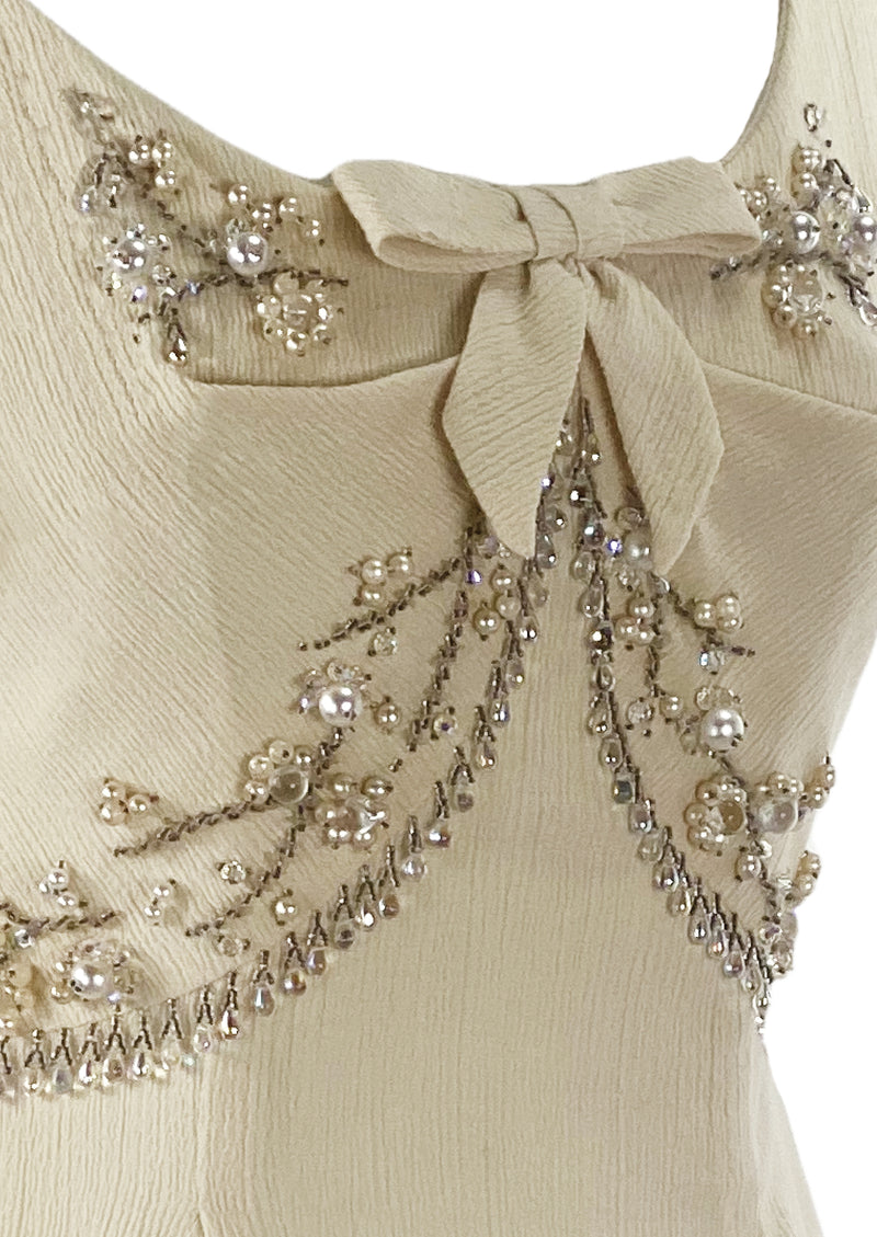 cream wiggle dress Vintage 1960s Hand-Embroidered Wiggle Dress With Matching Bolero Very Breezy