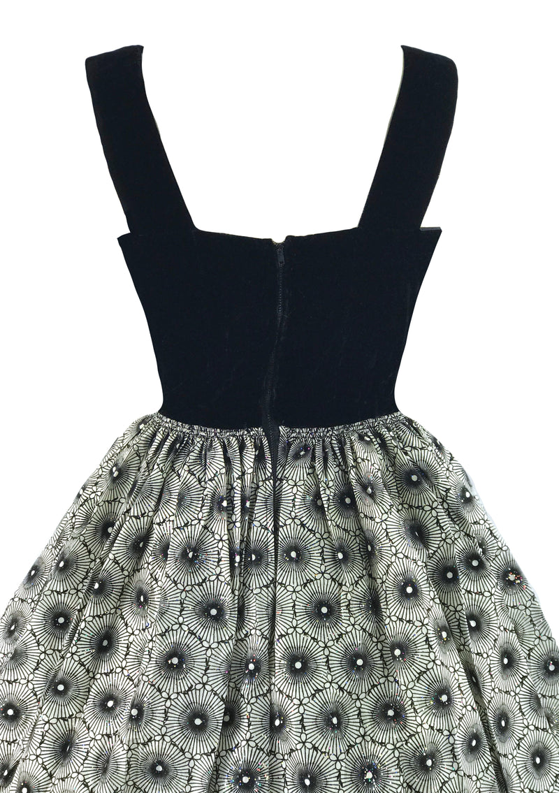 Vintage 1950s B&W Glitter Flocked Cocktail Dress- New!